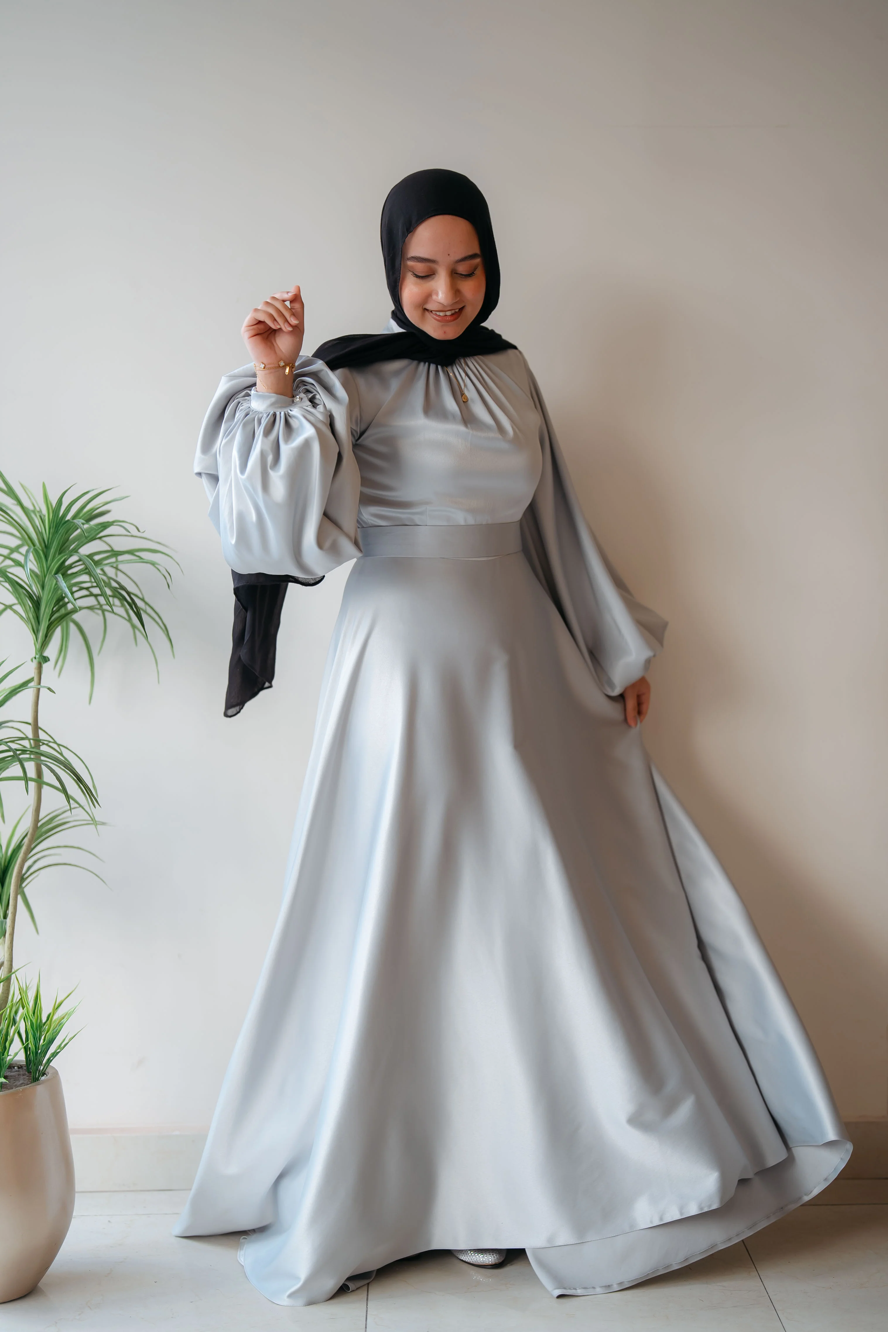 Satin Cloche Dress - Image 21