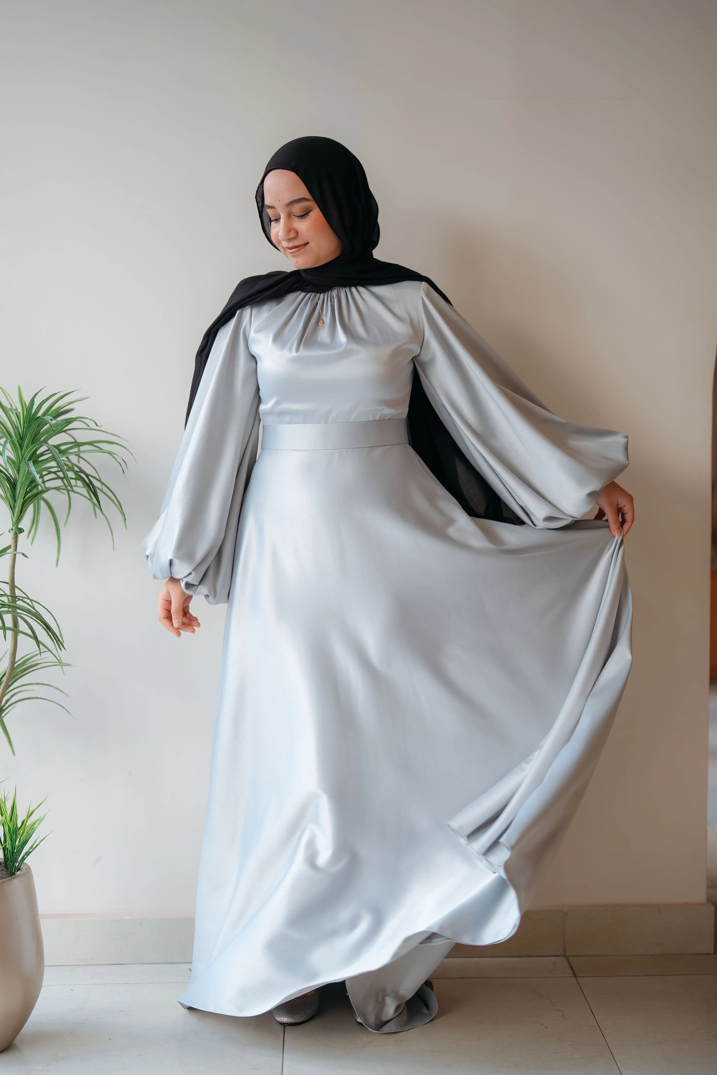 Satin Cloche Dress - Image 25
