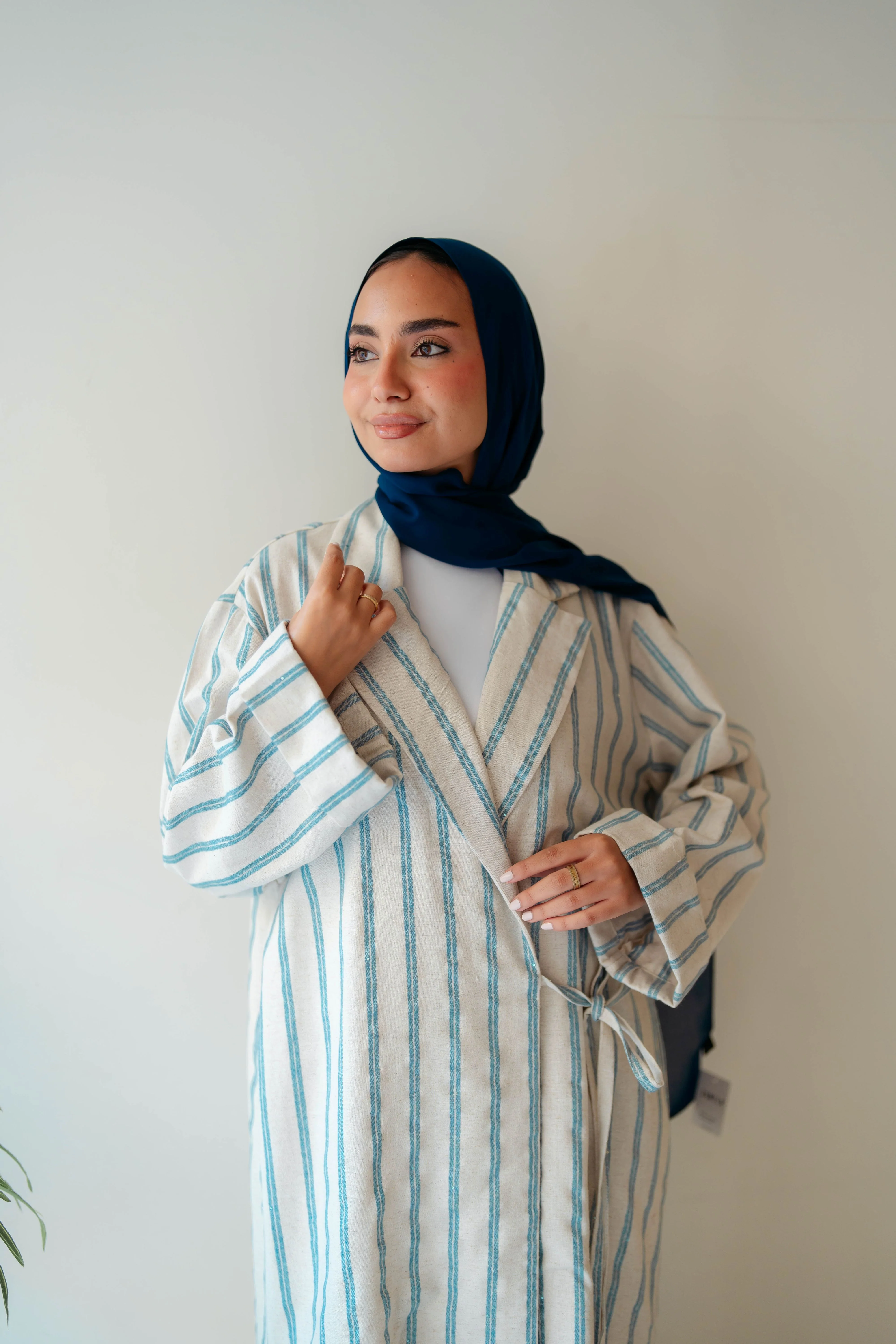 Stripped Side Tie Kimono - Image 2