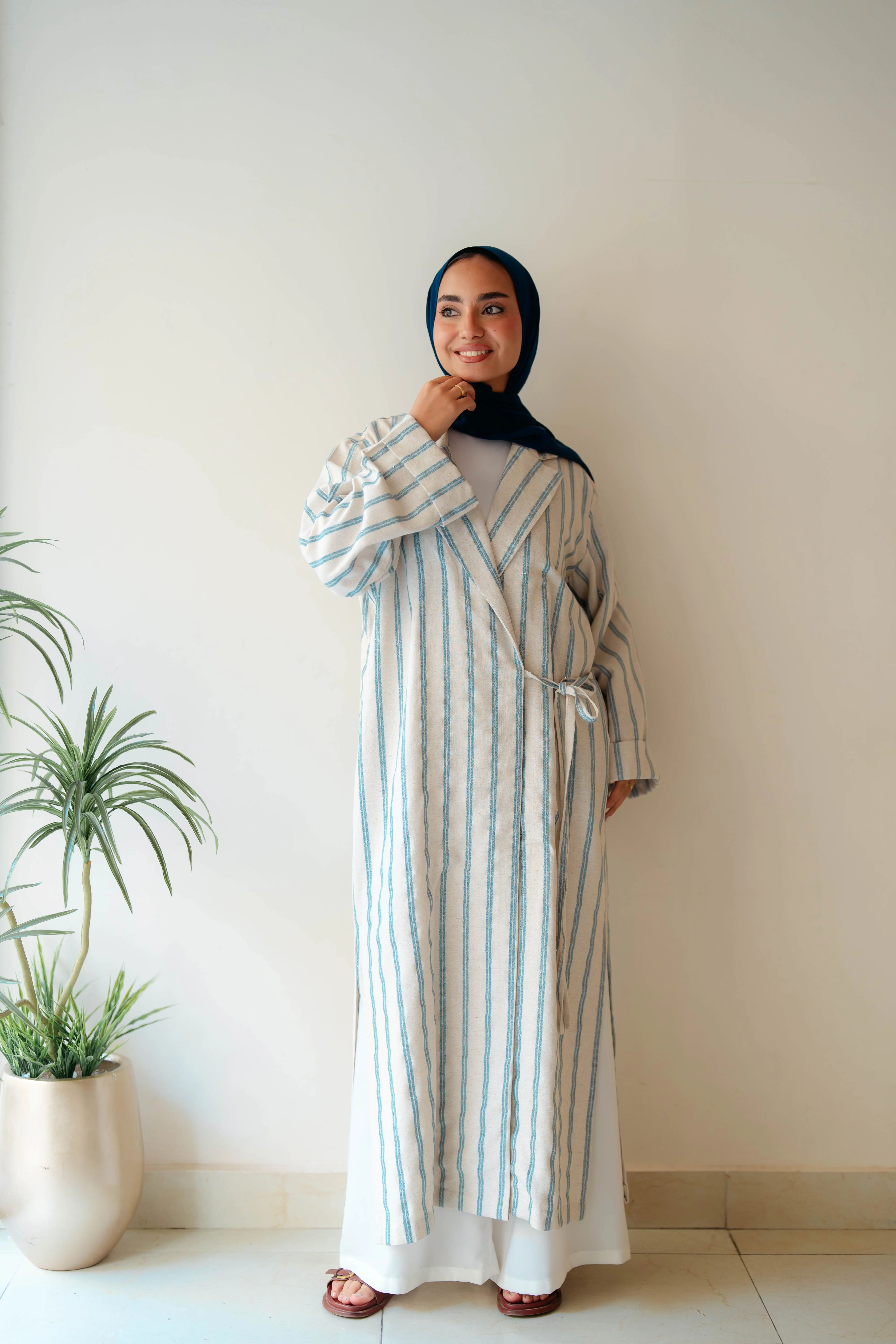 Stripped Side Tie Kimono - Image 4